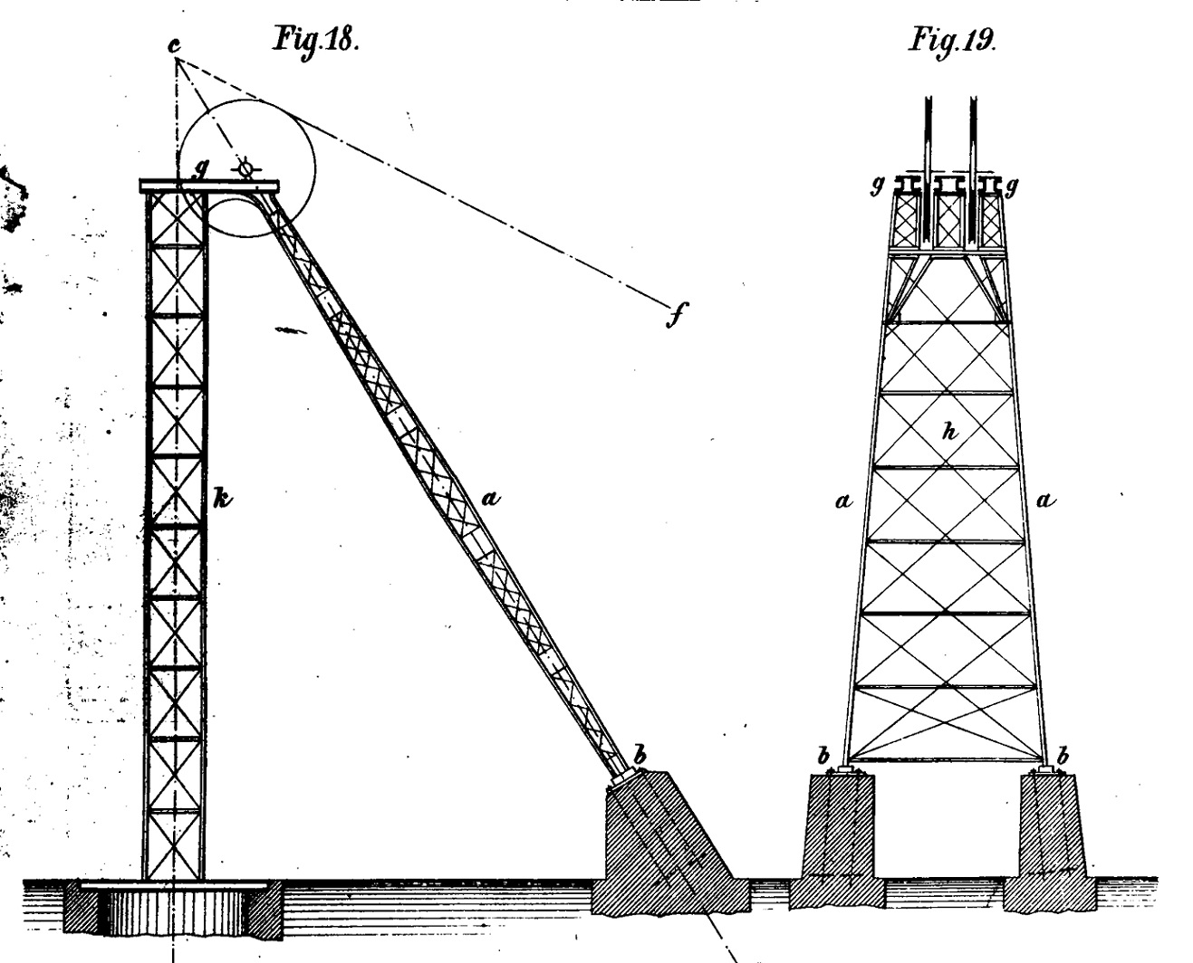 Födergerüst, Promnitz (Bild: Eichenauer, A., Die Seilscheibengerüste der Bergwerks-Förderanlagen, Leipzig 1877)