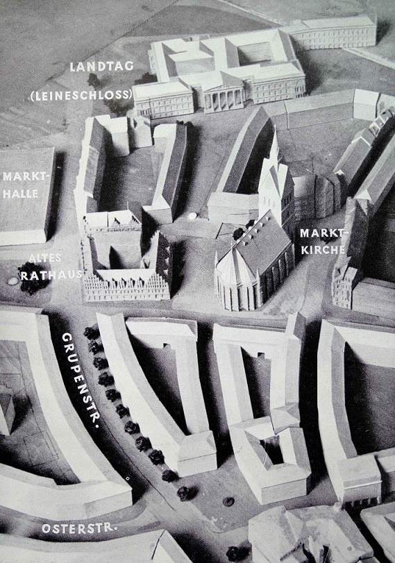 Der Aufbau der Stadt Hannover, 1. Denkschrift 1949, Modellfoto, Die neue Ladenstraße (Quelle: Archiv R. Dorn)