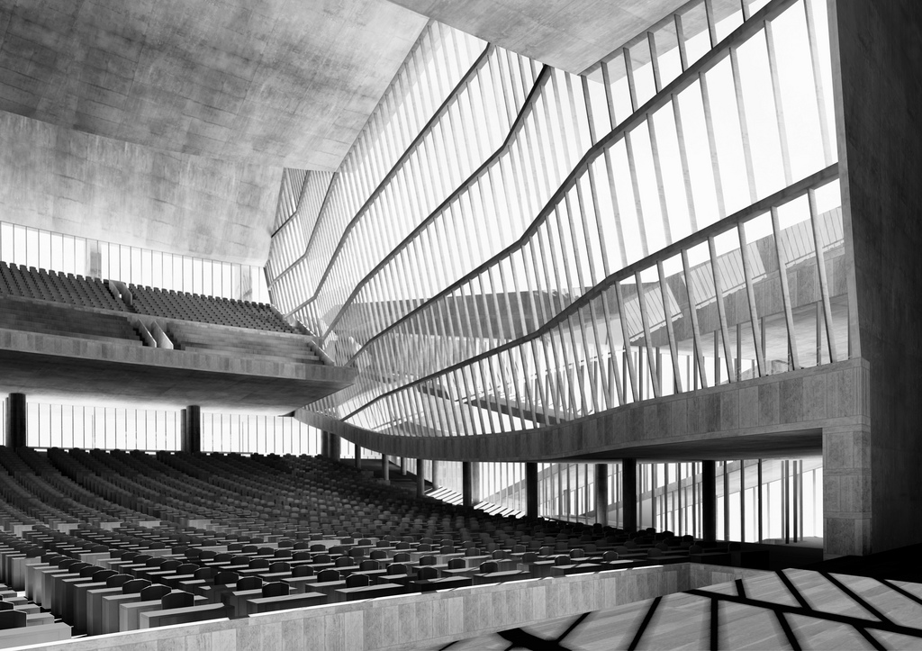 Das Auditorium in Le Corbusiers Entwurf (Bild: kitchener.lord)