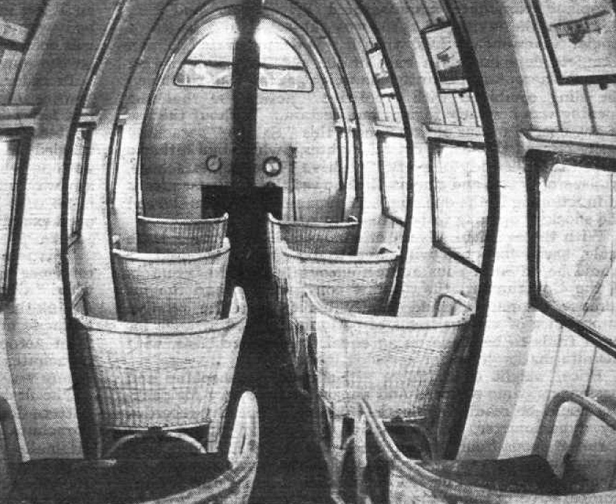 Ein britischer Prototyp aus den 1920er Jahren dürfte sicherheitsbewussten Passagieren dagegen Bauchschmerzen bereitet haben: Es handelt sich um eine Flugzeugkabine! (Bild: The Flight Magazine Archive, CC BY SA 4.0)