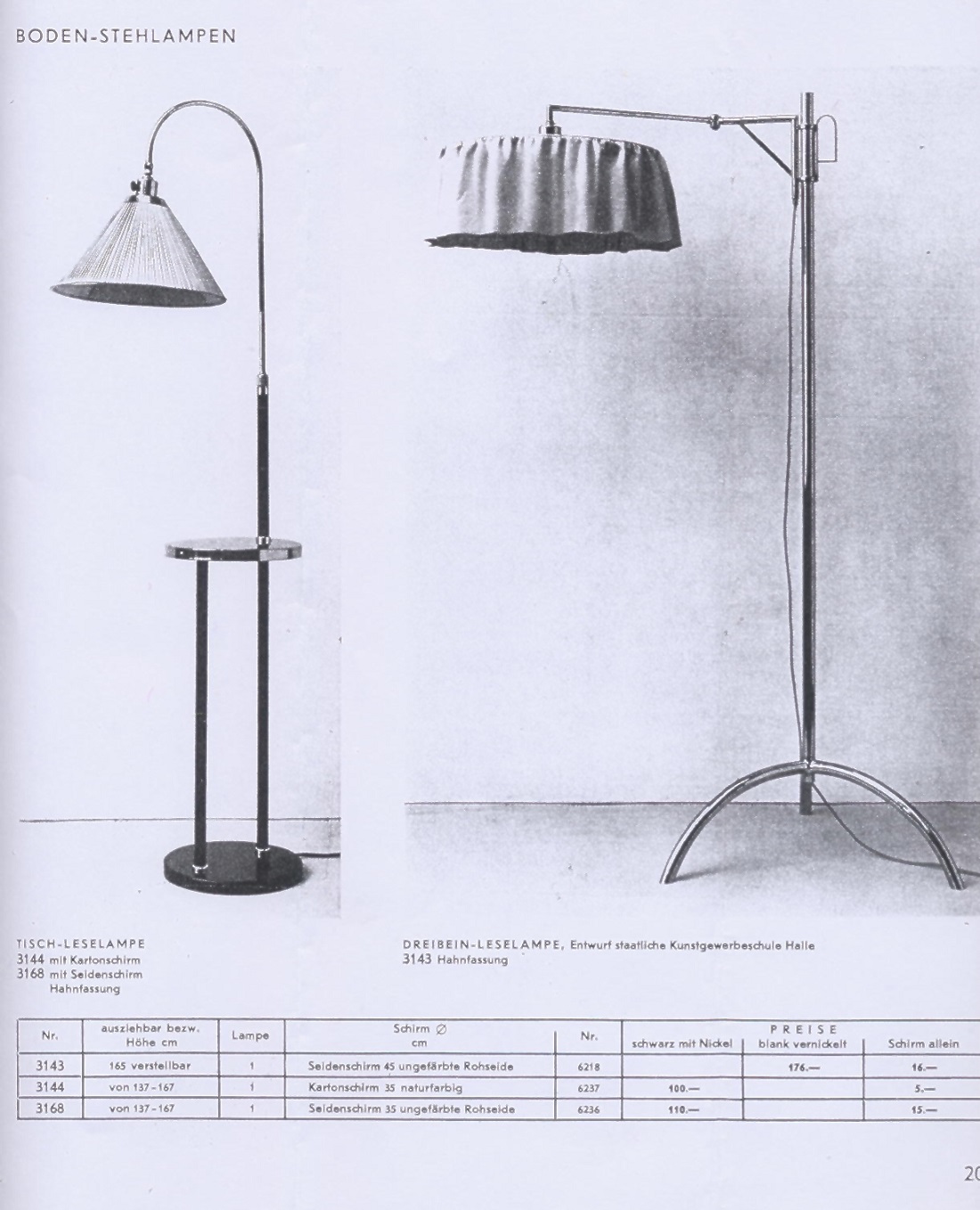 Dreibein-Leuchte von Bünte & Remmmler (Bildquelle: Katalog Bünte & Remmler 1931/32, S. 20)