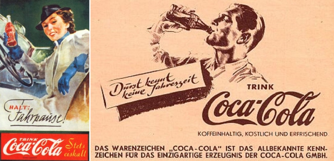 Coca-Cola-Werbung aus dem Jahr 1935 und 1938 (Bilder: historische Werbung)