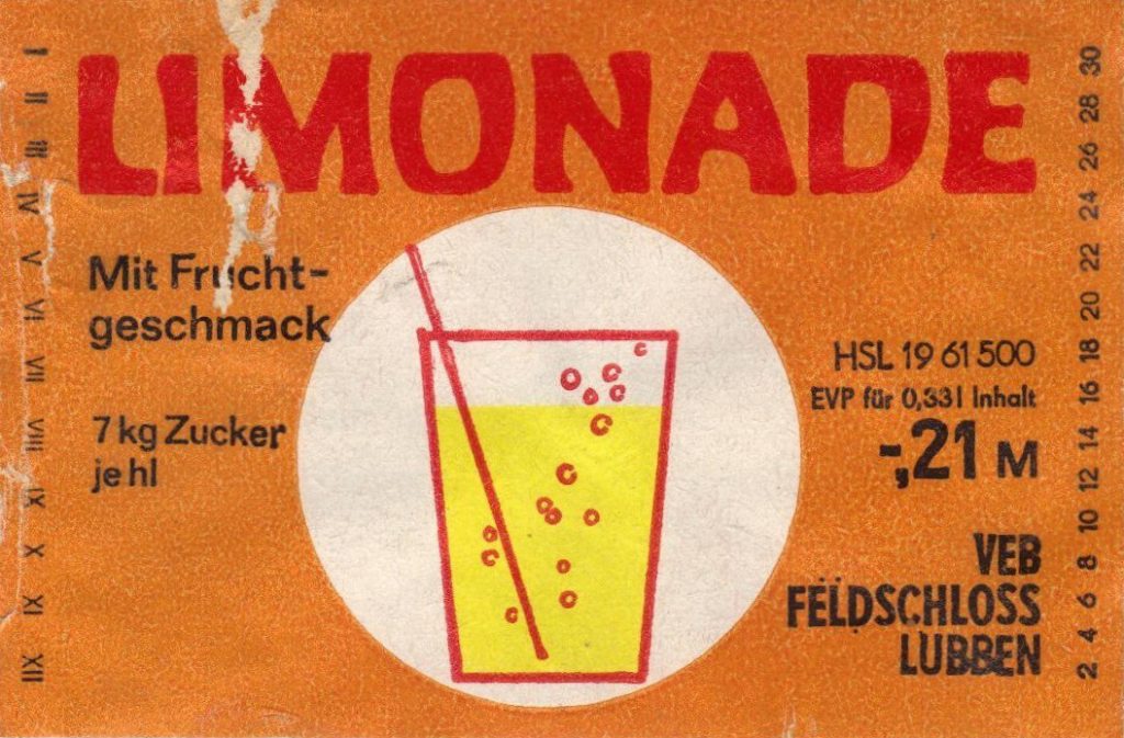 Limondade mit Fruchtgeschmack, VEB Feldschloss Lubben (Bild: historisches Etikett)