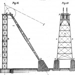 Sog. Deutsches Strebengerüst (Bauart: Promnitz) (Bild: Eichenauer, A., Die Seilscheibengerüste der Bergwerks-Förderanlagen, Leipzig 1877)