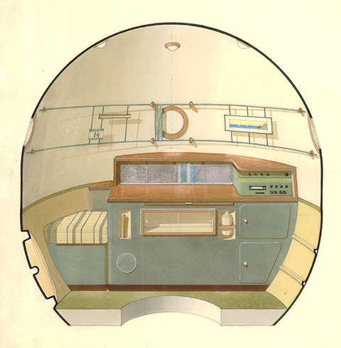 Galina Balašova: Entwurf zur Inneneinrichtung eines Sojus-Moduls, 1964 (Bild: © Archiv Galina Balašova)