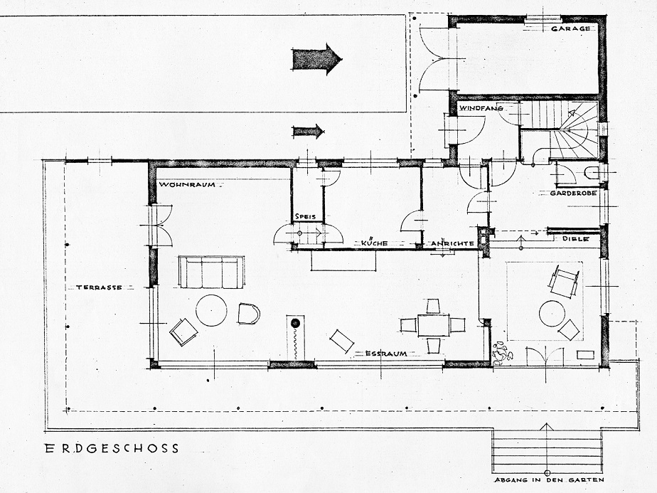 Das Haus Albrecher-Leskoschek in Graz: das Erdgeschoss (Bild: Archiv der TU Graz, Sammlung Herbert Eichholzer)