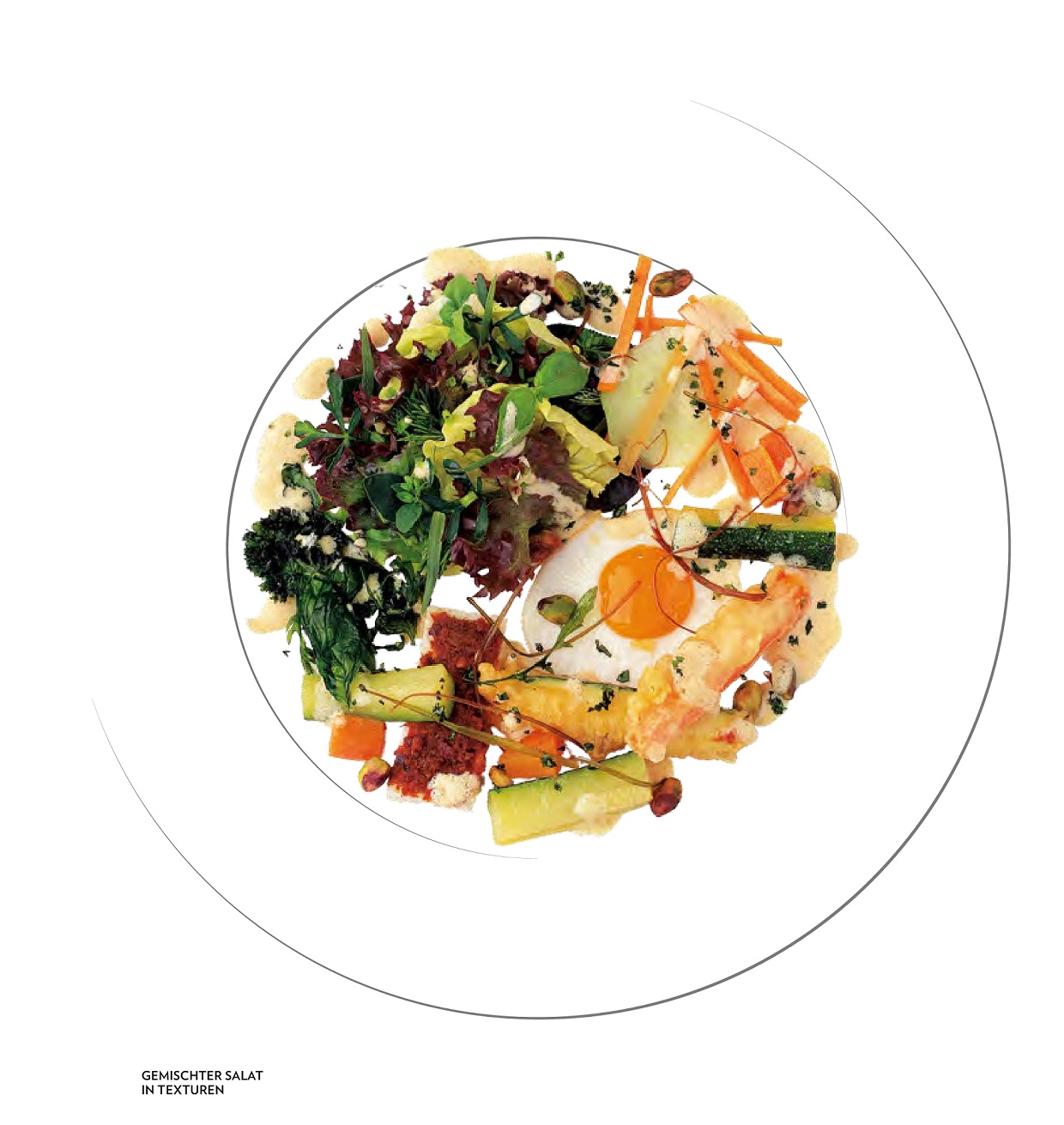 Gemischter Salat mit Texturen (Bild- und Rezeptquelle: Jürgen Dollase, Geschmacksschule, Foto: Peter Schulte für Tre Torri Verlag)