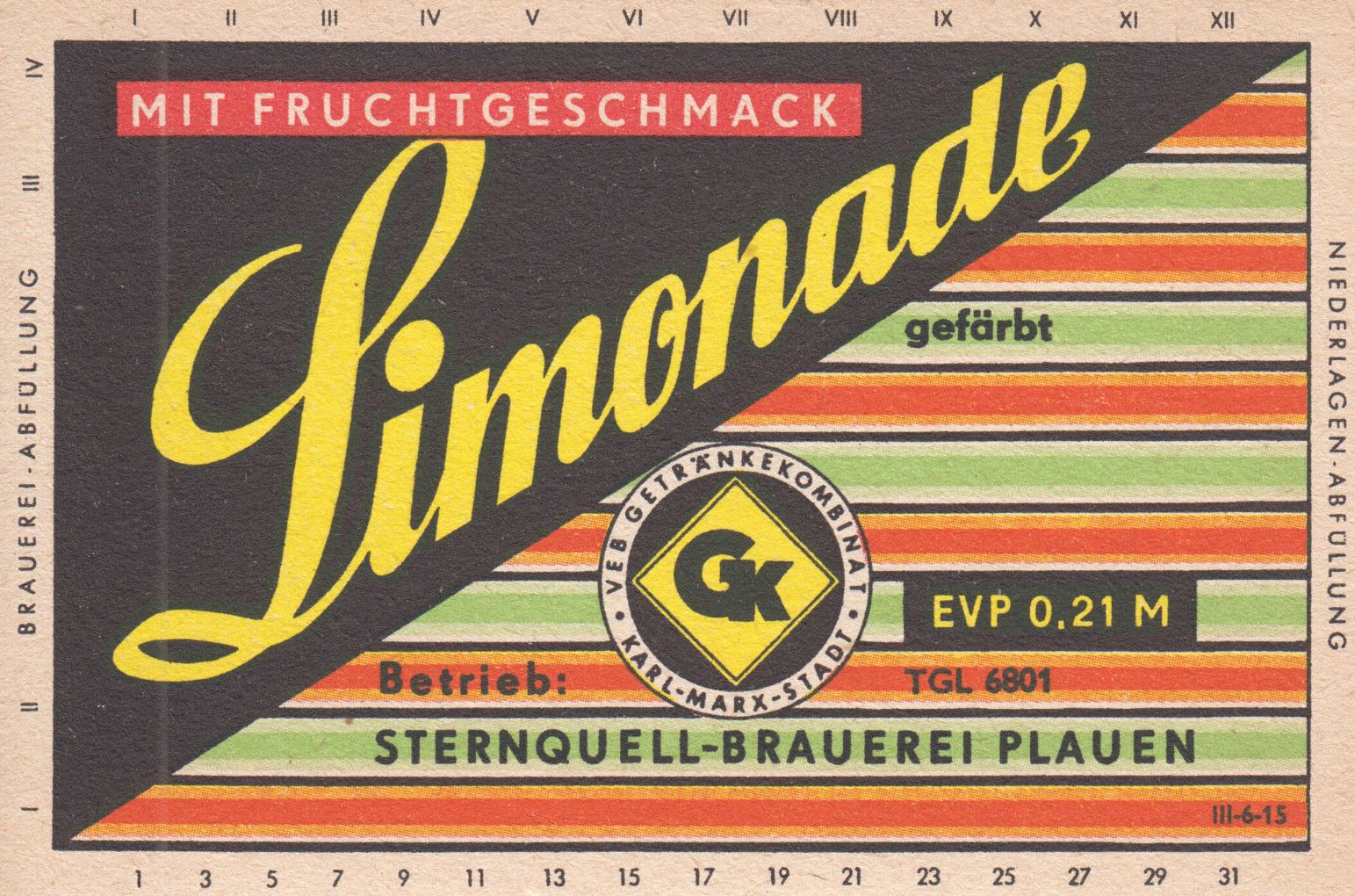 Limonade mit Fruchtgeschmack, Sternquell-Brauerei Plauen (Bild: historisches Etikett)