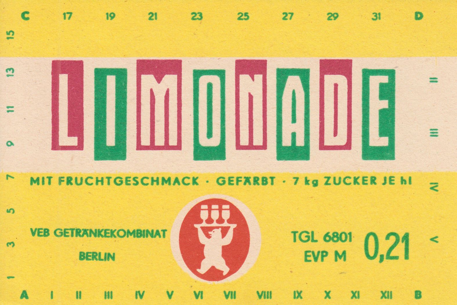 Limonade mit Fruchtgeschmack, VEB Getränkekombinat Berlin (Bild: historisches Etikett)