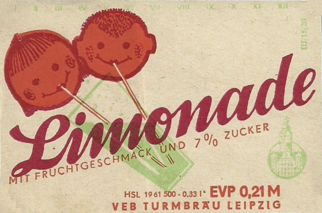 Limonade mit Fruchtgeschmack, VEB Turmbräu Leipzig (Bild: historisches Etikett)