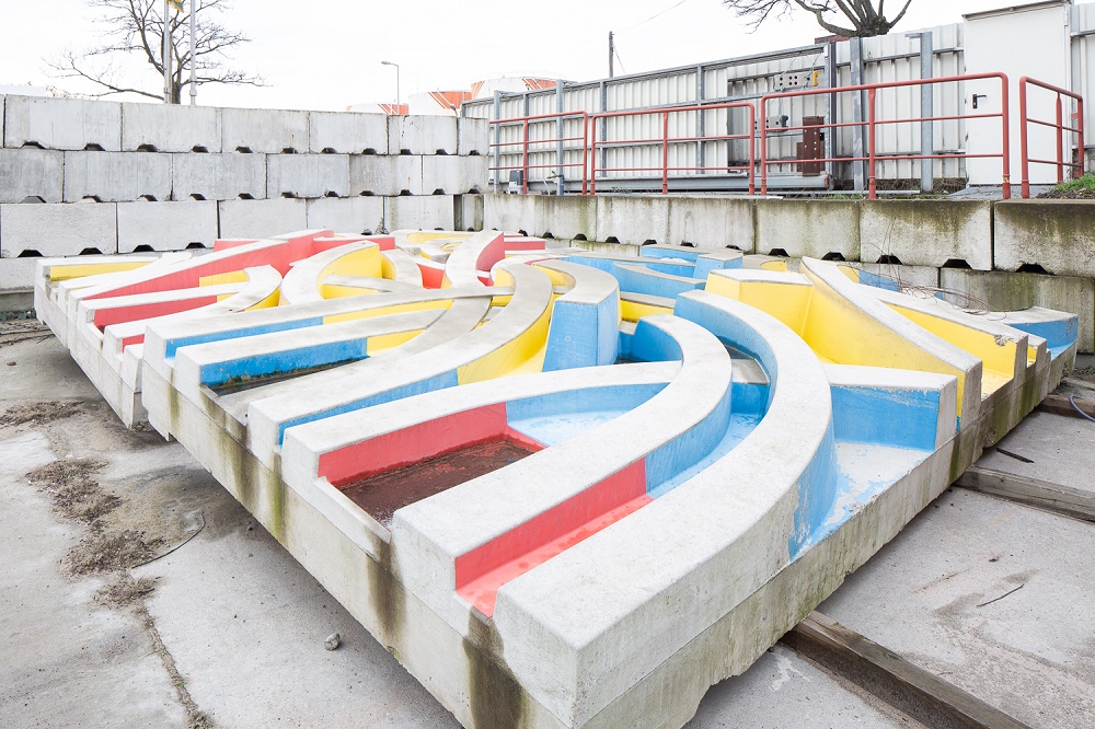 Mannheim, abgebaute Betonreliefs von Otto Herbert Hajek (Bild: Maro Vedana, Februar 2019)