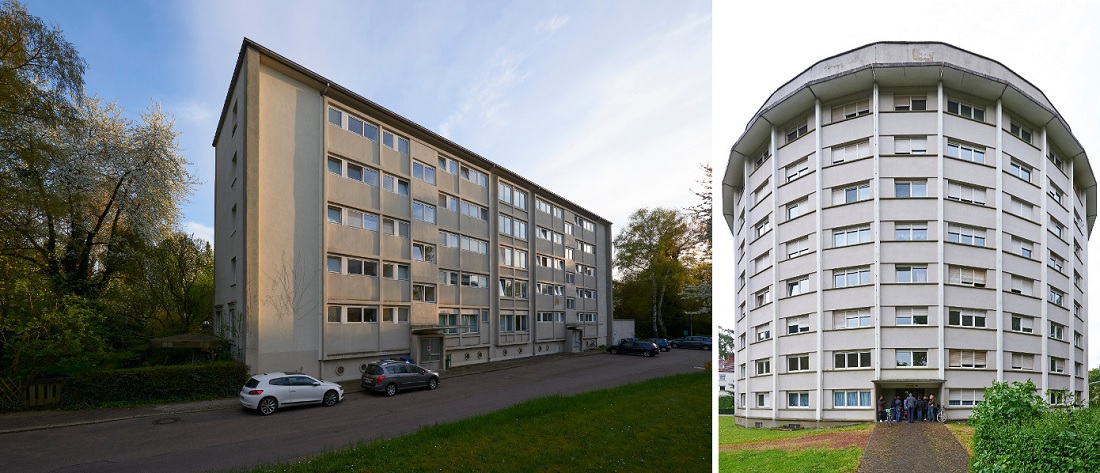 links: Saarbrücken-Bruchwiese, Wohnhäuser für Professoren (Bild: Marco Kany); rechts: Saarbrücken, Habitat am Stockenbruch (Bild: Marco Kany)