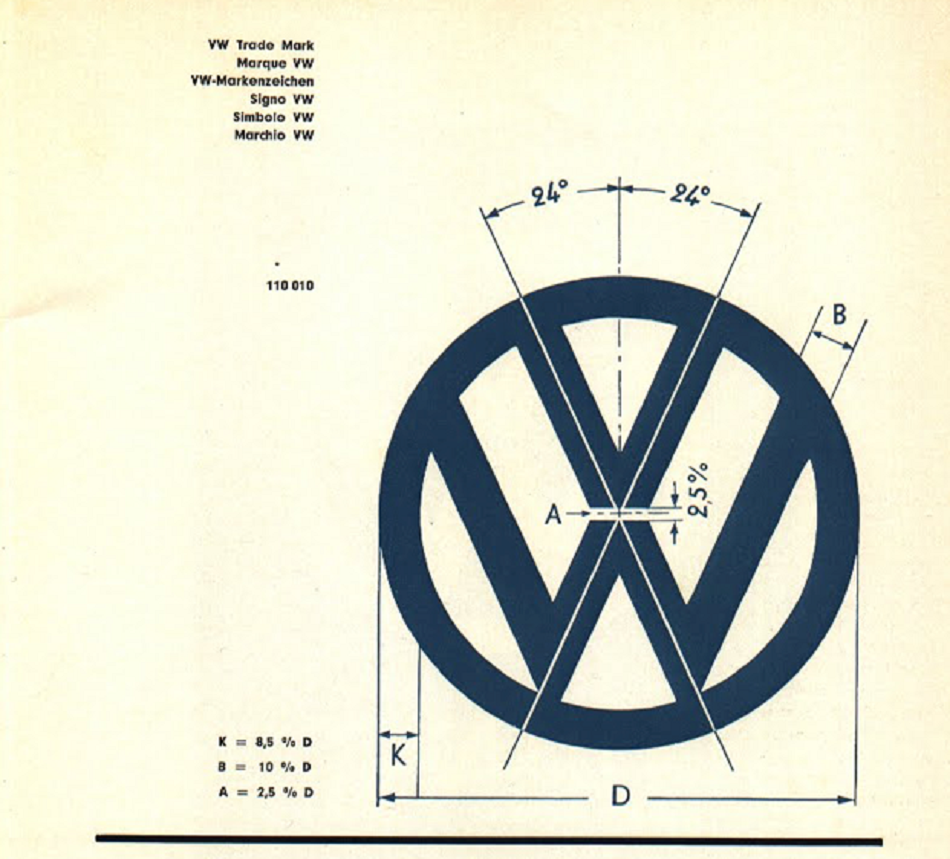 VW-Logo-Vorgabe, um 1960 (Scan: Händlerprospekt)