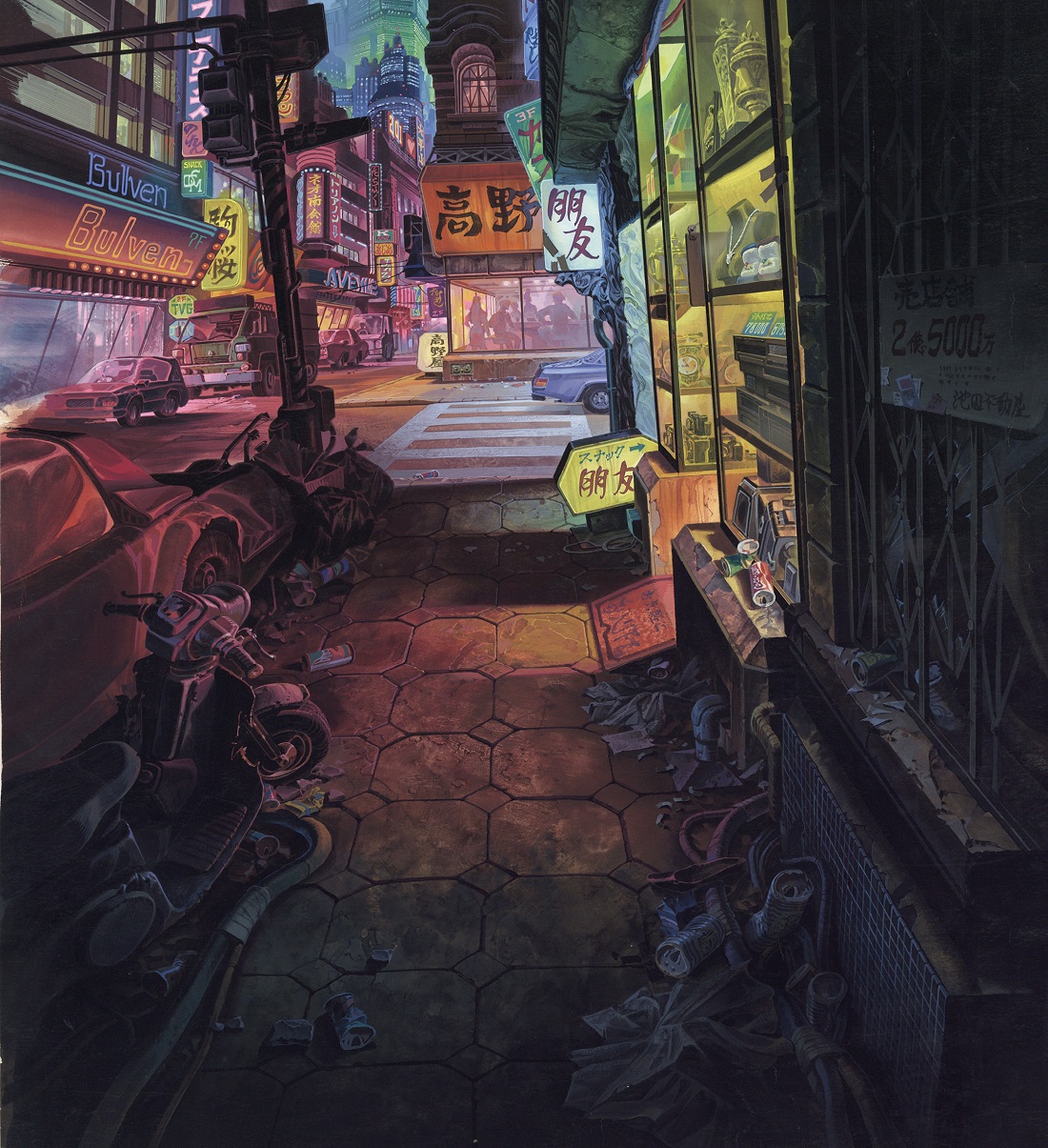 AKIRA, Schnitt Nr. 182, finaler Produktonshintergrund, Toshiharu Mizutani (Bild: Plakatfarbe auf Papier, 55 x 42 cm)