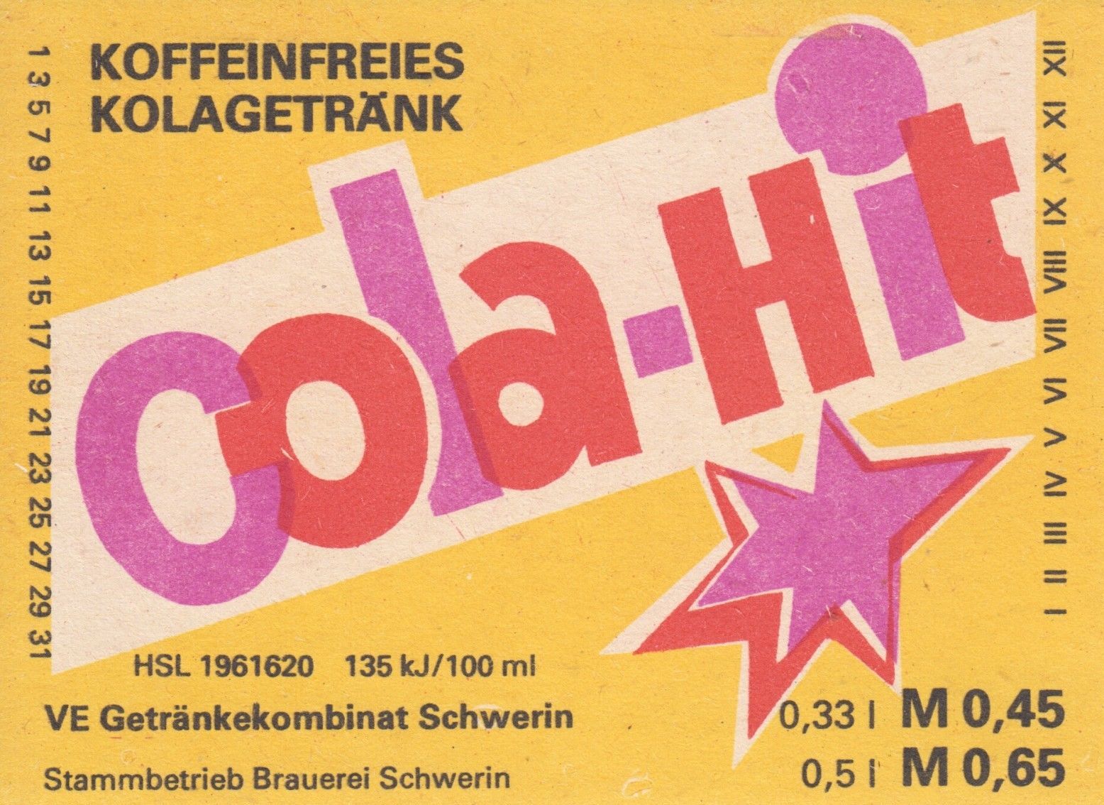 Cola-Hit, VE Brauhaus Sonneberg (Bild: historisches Etikett)