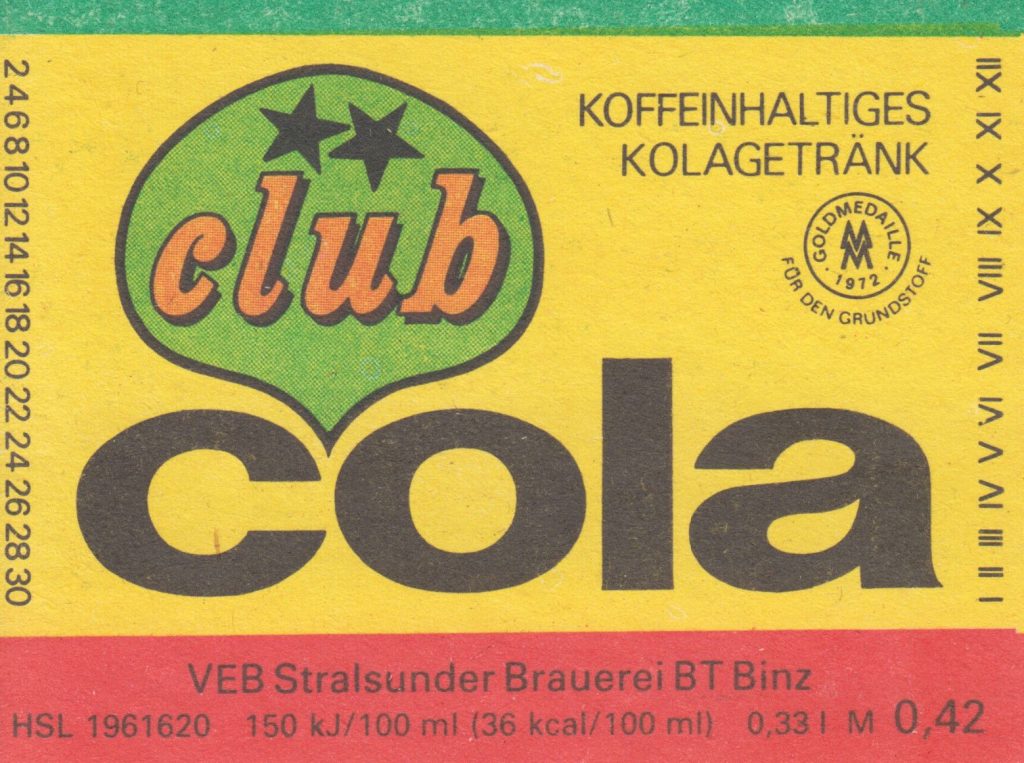 Club Cola, VEB Stralsunder Brauerei BT Binz (Bild: historisches Etikett)