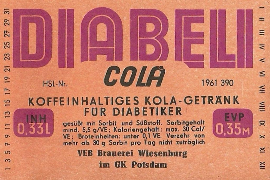 Diabeli Cola, VEB Brauerei Wiesenburg (Bild: historisches Etikett)