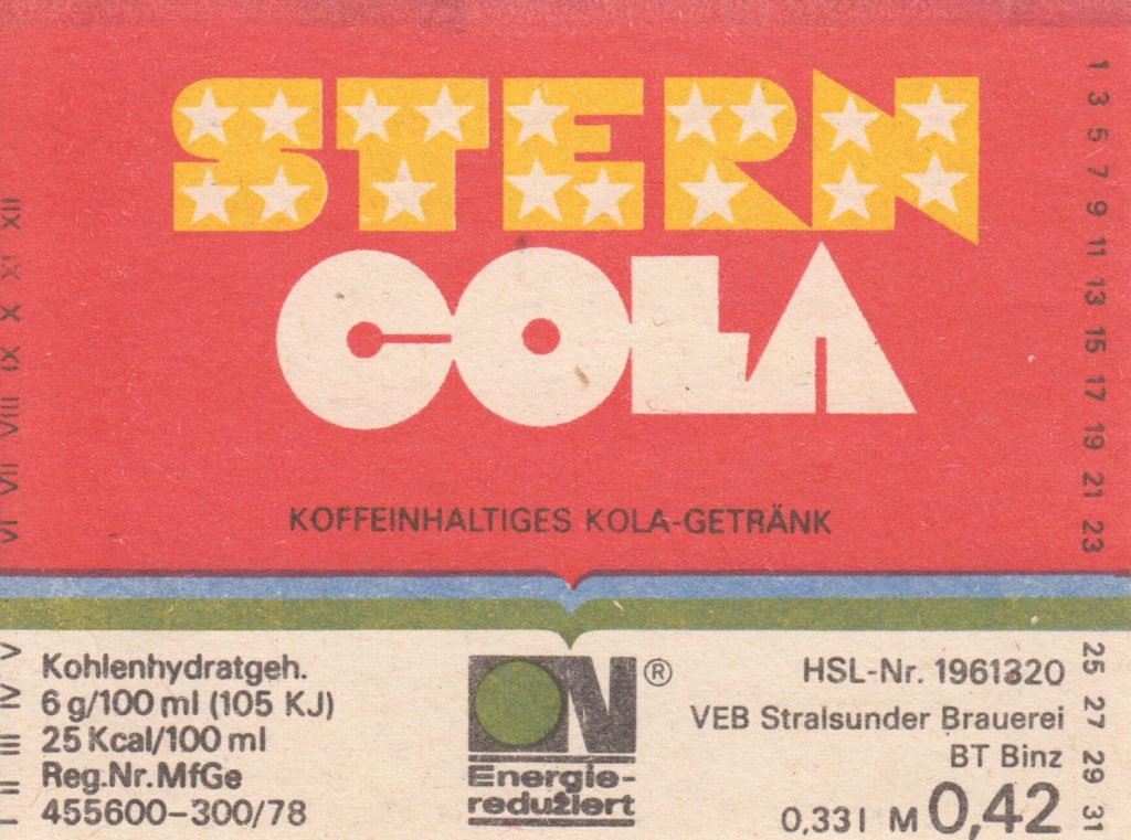 Stern Cola, VEB Stralsunder Brauerei BT Binz (Bild: historisches Etikett)